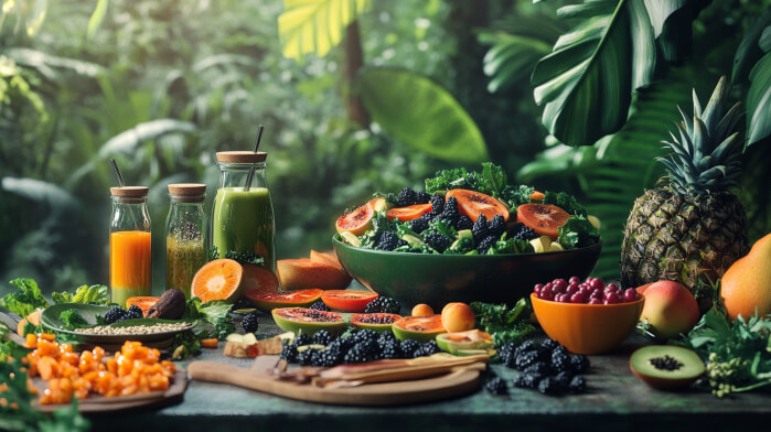 Frisches Obst, Gemüse und grüne Smoothies als natürliche Unterstützung bei Darmreinigung und Parasitenkur